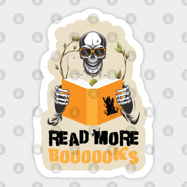 Read More Books Halloween Cute Ghost Skeleton Librarian Teacher, read more boooooks Sticker by chidadesign